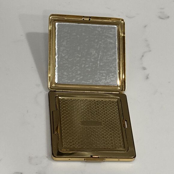 Vintage Compact Mirror Japan Black Velvet Beaded Gold Tone New Light - Picture 12 of 16